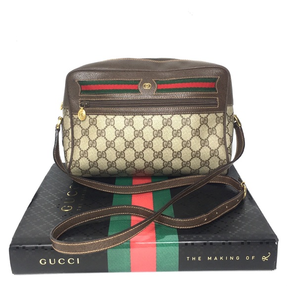 Authentic Gucci brown monogram coated canvas crossbody bag